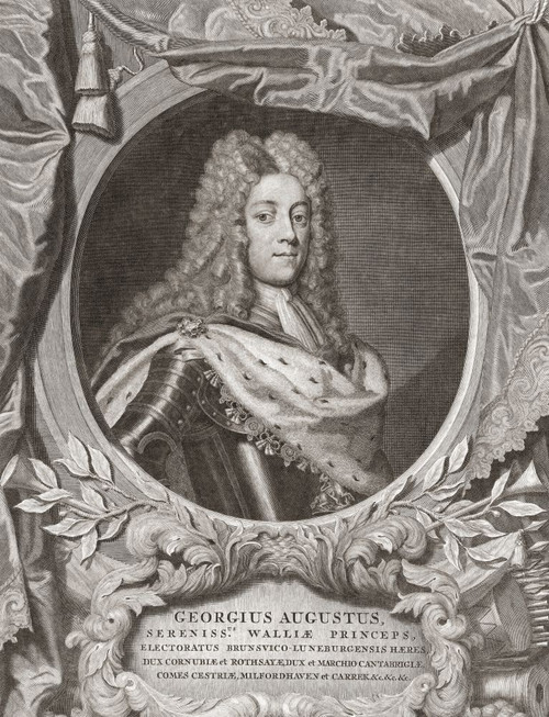 King George II of England, 1683 - 1760.  Here seen when he was Prince of Wales.  After an early 18th century engraving by Pieter van Gunst from a work by Georg Wilhelm Lafontaine. Poster Print by Ken Welsh (13 x 17)
