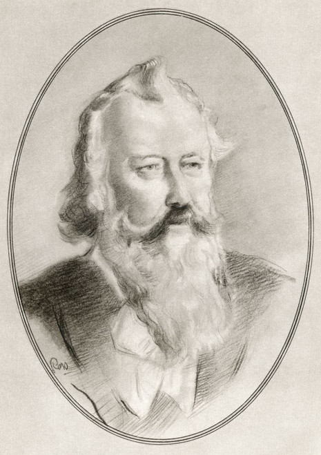 Johannes Brahms, 1833 - 1897.  German composer and pianist of the Romantic period.  Illustration by Gordon Ross, American artist and illustrator (1873-1946), from Living Biographies of Great Composers. Poster Print by Ken Welsh (11 x 17)