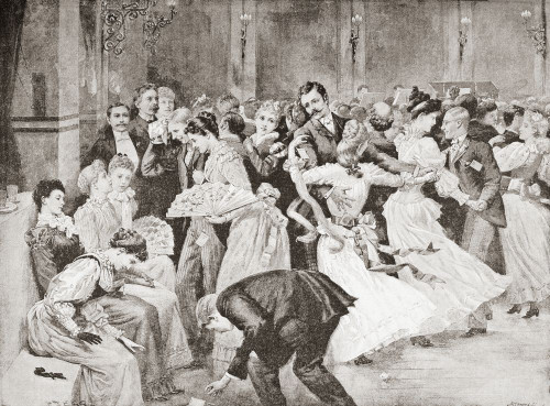 English customs.  A dance in London, England in the 19th century. From La Ilustracion Artistica, published 1887. Poster Print by Ken Welsh (16 x 12)