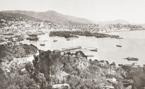 A view of Genoa, Italy in the 19th century.  From La Ilustracion Artistica, published 1887. Poster Print by Ken Welsh (18 x 11)