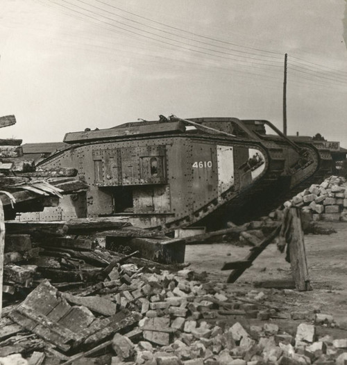 Stereoview, World War One, The Great War, Realistic Travels military photographs circa 1918. British tank amid the ruins of Bapaume wrecked in the furious artillary duels in the batlle of Amiens; France Poster Print by John Short (15 x 15) Stereoview, World War One, The Great War, Realistic Travels military photographs circa 1918. British tank amid the ruins of Bapaume wrecked in the furious artillary duels in the batlle of Amiens; France Poster Print by John Short (15 x 15)