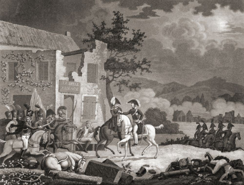 The meeting of Wellington and Blucher near La Belle Alliance, June 18, 1815 towards the end of the Battle of Waterloo. Poster Print by Ken Welsh (17 x 13)