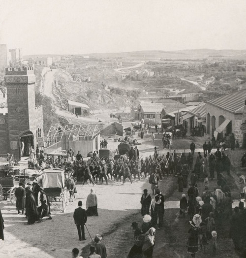 Stereoview, World War One, The Great War, Realistic Travels military photographs circa 1918. Turkish Troops defeated by Allenby in the outlying hills, retreat through Jerusalem by Jaff Gate. Poster Print by John Short (15 x 16) Stereoview, World War One, The Great War, Realistic Travels military photographs circa 1918. Turkish Troops defeated by Allenby in the outlying hills, retreat through Jerusalem by Jaff Gate. Poster Print by John Short (15 x 16)