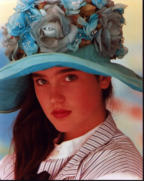 Jennifer Connelly In Blue Floral Hat And Striped Shirt Photo Print (8 x 10)