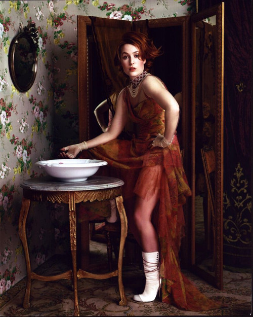 Gillian Anderson In Patterned Dress At Sink Photo Print (8 x 10)
