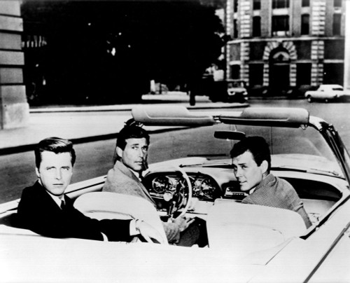 Edd Byrnes, Efrem Zimbalist Jr. And Roger Smith In Convertible For 77 Sunset Strip Black And White Photo Print (8 x 10)