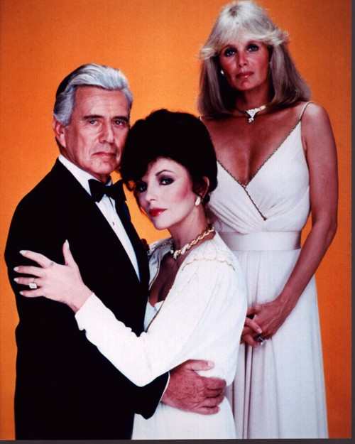 John Forsythe, Joan Collins And Linda Evans Orange Background For Dynasty Photo Print (8 x 10)