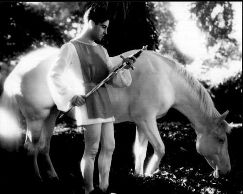 Ramon Novarro With Sword Next To Horse Black And White Photo Print (8 x 10)