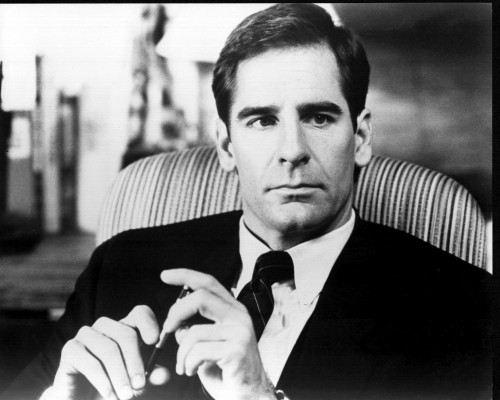 Scott Bakula In Suit And Tie In Striped Chair Black And White Photo Print