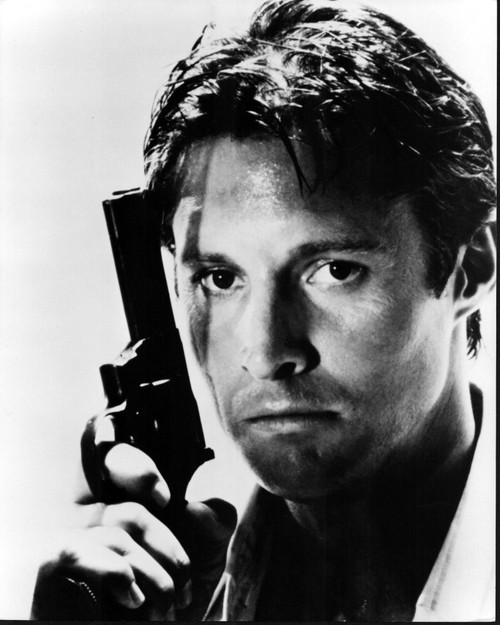 Bruce Boxleitner With Gun Next To Head Black And White Photo Print