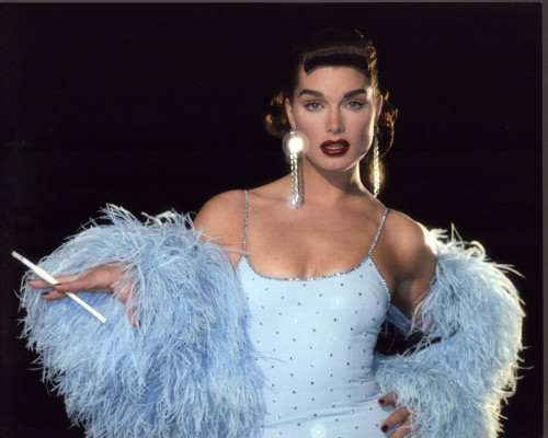 Brooke Shields In Blue Feather Boa With Cigarette Photo Print