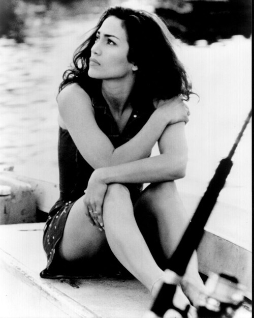 Jennifer Lopez Sitting On Dock In Blood And Wine Black And White Photo Print (8 x 10)