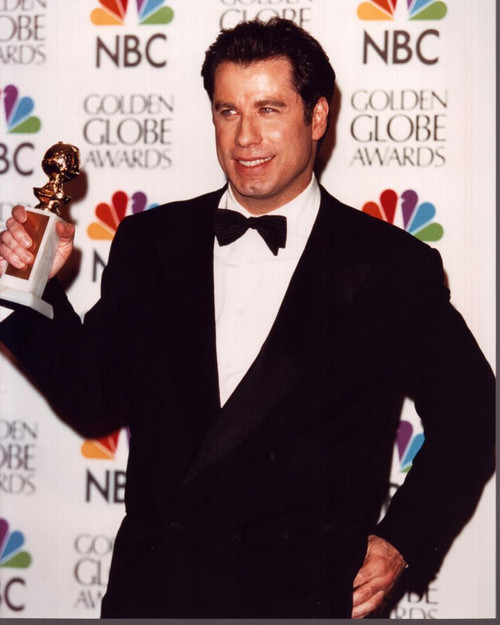 John Travolta In Tuxedo Holding Golden Globe Award Photo Print (8 x 10)