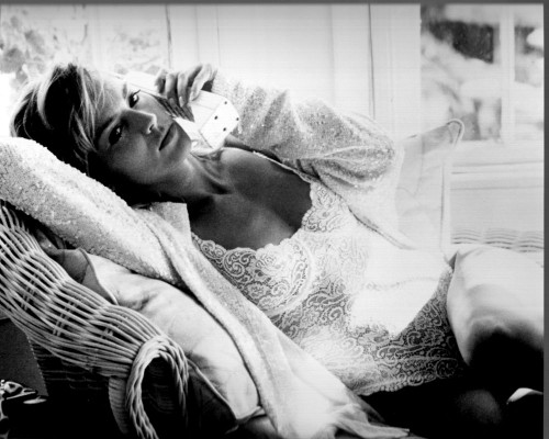 Sharon Stone On The Phone In White Lingerie In The Specialist Black And White Photo Print