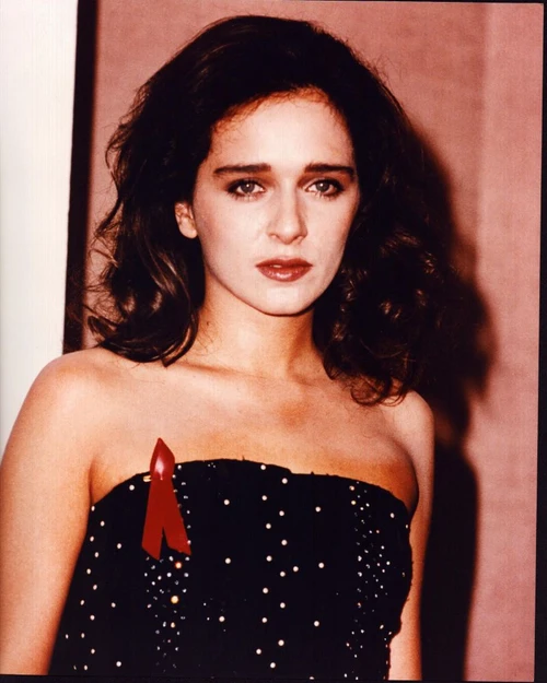 Valeria Golino In Strapless Black Dress With Red Ribbon Pin Photo Print