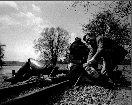 Diana Rigg On Train Tracks And Patrick Macnee In The Avengers Black And White Photo Print (8 x 10)