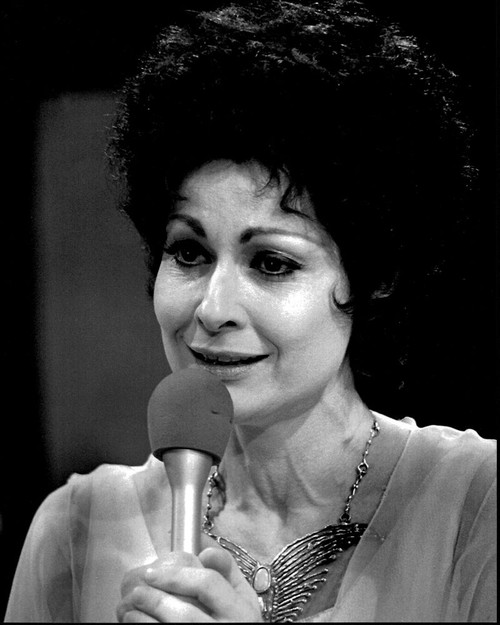 Carol Lawrence With Microphone Black And White Photo Print