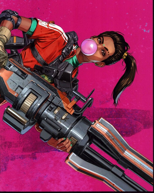 Rampart In Apex Legends Cartoon Drawing Pink Background Photo Print (8 x 10)