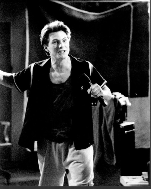 Christian Slater In Sweatpants With Microphone Black And White Photo Print