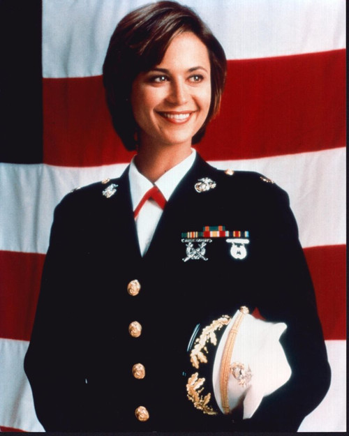 Catherine Bell In Uniform In Front Of American Flag For Jag Photo Print