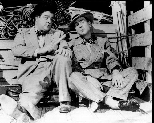 Lou Costello And Bud Abbott Lighting Cigarette Black And White Photo Print