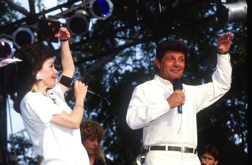 Frankie Avalon & Annette Funicello performing at Knott's Berry Farm, Buena Park, CA, 1990. *exclusive* ph: Ron Wolfson / (Frankie Avalon & Annette Funicello 6) Poster