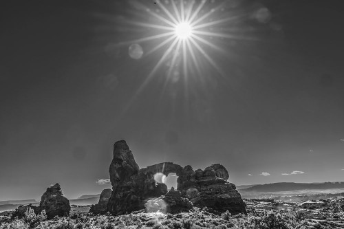 Black and white Turret Arch- Windows Section- Arches National Park- Moab- Utah. Poster Print - William Perry