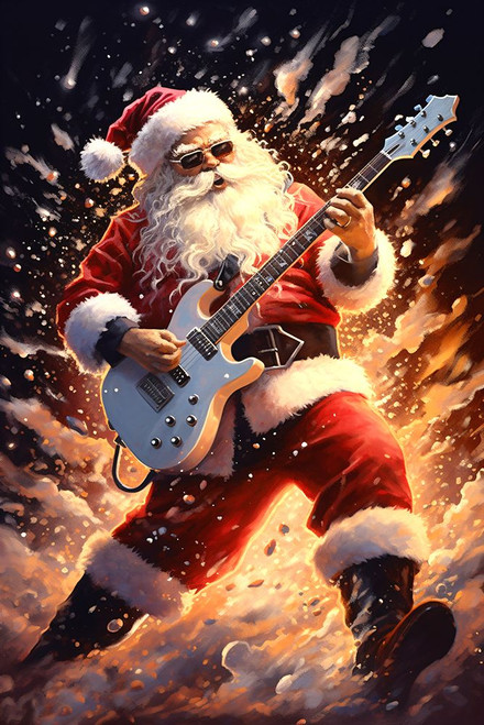 Santa Rocking It 1 Poster Print - Ray Heere