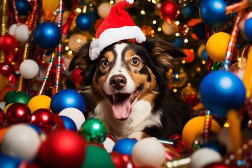 Happy Christmas Dog 1 Poster Print - Ray Heere