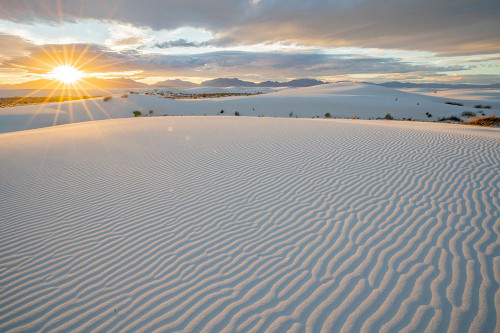 USA- New Mexico- White Sands National Monument. Sunset on white sand dunes and clouds. Poster Print - Gallery Jaynes