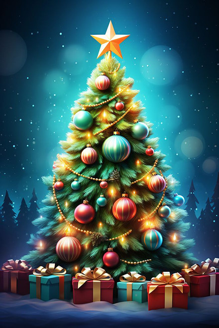 Colorful Christmas Tree 1 Poster Print - Ray Heere