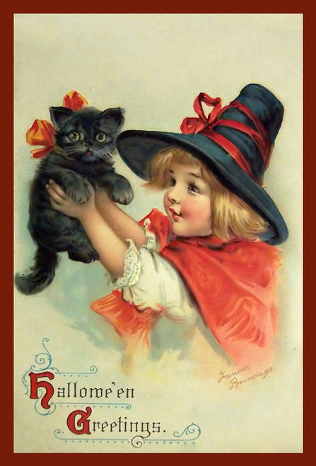 Little Witch And Halloween Kitty.tif Poster Print - Apple Collection Vintage