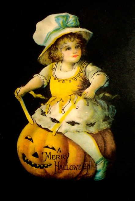 Halloween Girl Blue Blow.tif Poster Print - Apple Collection Vintage