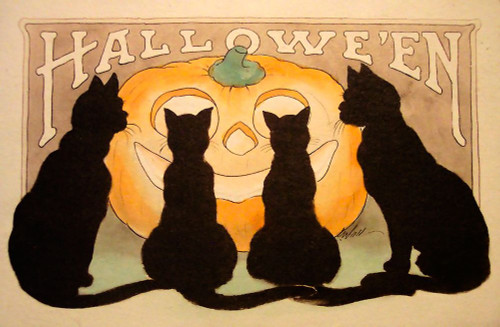 Halloween Black Cats Pumpkin.tif Poster Print - Apple Collection Vintage