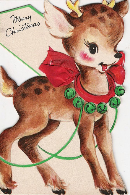 Vintage Xmas Card Deer Poster Print - Apple Collection Vintage