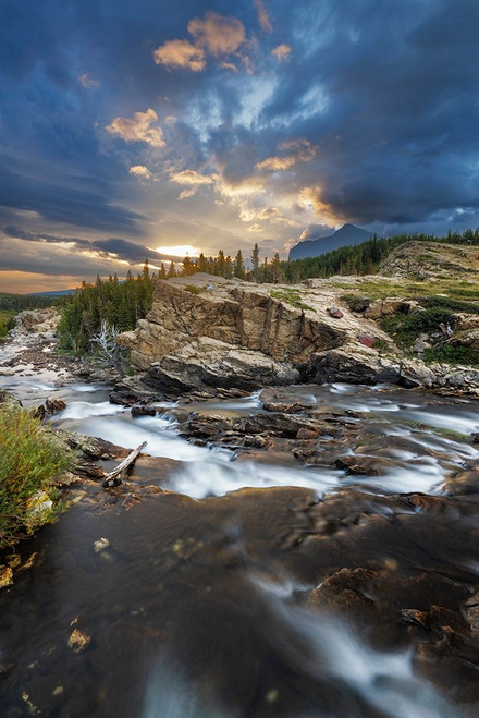 Swiftcurrent Falls at sunrise in Glacier National Park-Montana-USA Poster Print - Chuck Haney