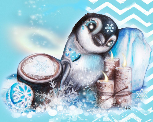 Winter Penguin - with background Poster Print - Pike Art Sheena