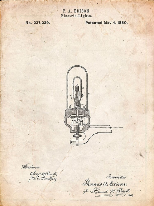 PP296-Vintage Parchment Edison Light Bulb Poster Poster Print - Cole Borders
