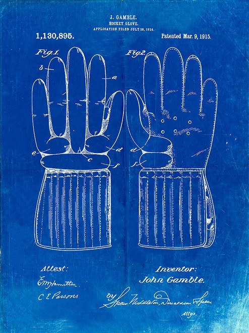 PP292-Faded Blueprint Vintage Hockey Glove Patent Poster Poster Print - Cole Borders