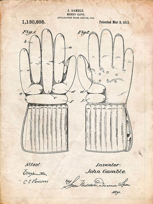 PP292-Vintage Parchment Vintage Hockey Glove Patent Poster Poster Print - Cole Borders