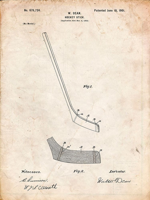 PP291-Vintage Parchment Hockey Stick Patent Poster Poster Print - Cole Borders