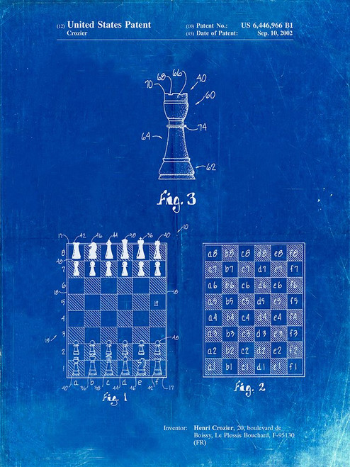 PP286-Faded Blueprint Speed Chess Game Patent Poster Poster Print - Cole Borders