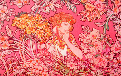 Mucha Woman Among Flowers Arch Vers Poster Print - Apple Collection Vintage