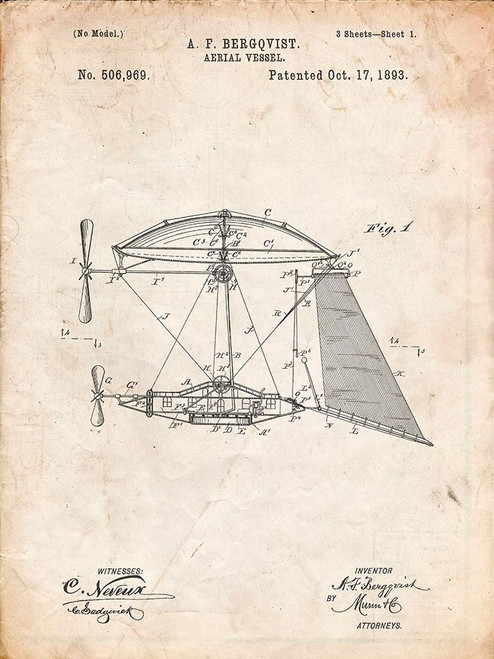 PP287-Vintage Parchment Aerial Vessel Side View Patent Poster Poster Print - Cole Borders