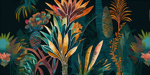 Watercolor Tropical Collage Black 16 Poster Print - Ray Heere