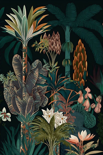 Watercolor Tropical Collage Black 12 Poster Print - Ray Heere