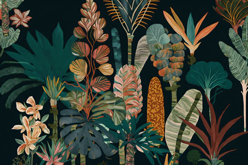 Watercolor Tropical Collage Black 3 Poster Print - Ray Heere