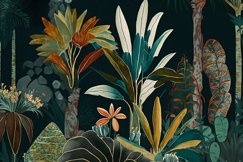 Watercolor Tropical Collage Black 5 Poster Print - Ray Heere