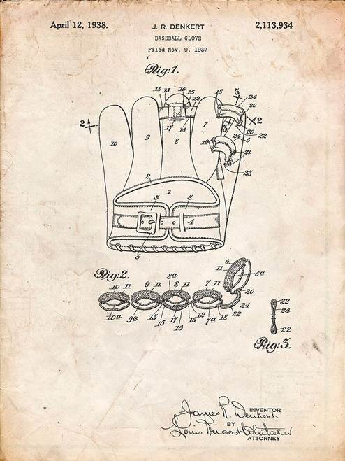 PP272-Vintage Parchment Denkert Baseball Glove Patent Poster Poster Print - Cole Borders