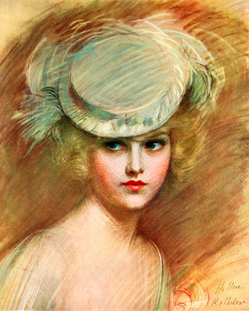 Lady In Green Hat Poster Print - Apple Collection Vintage